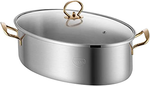 Pentola per Pesce al Vapore 8Qt, Pentola per Pesce in Acciaio Inossidabile 304 Pentola per arrosti Ovale Multiuso Pentole da Cucina con griglia, Padella in Ceramica, Mandrino per Pesce al Vapore, Z
