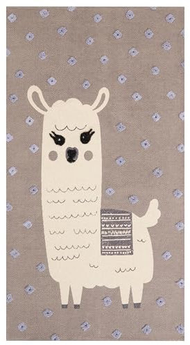 Beliani Kinderteppich Baumwolle braun 80 x 150 cm Lama Motiv für Kinderzimmer Lubuk