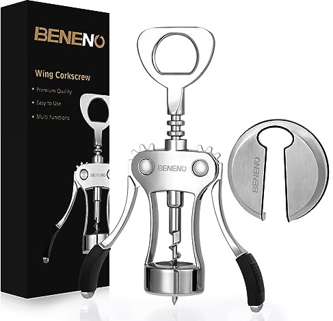 Beneno Wine Opener with Stainless Steel Wine Foil Cutter, Ash silver