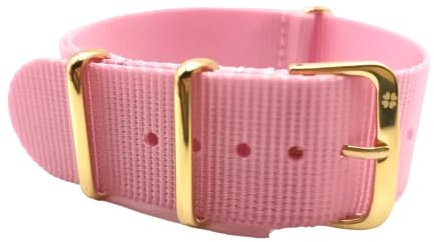Correa de reloj de nylon Banda estilo NATO de la OTAN color oro de repuesto 20mm, para Hombre y Mujer nailon nato strap unisex (rosa)