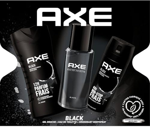 AXE - Coffret Black - 1 eau de toilette de 100ml + 1 déodorant bodyspray de 200ml + 1 gel douche de 250ml - Parfum baies noires & bois de cèdre pendant 48h