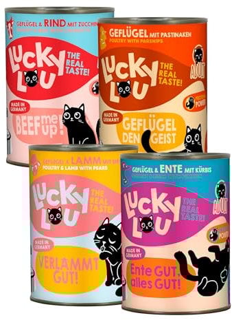 Lucky Lou Adult Mix-Paket Katzenfutter nass - 24 x 400g - hochwertiges Katzenfutter mit viel Protein - Nassfutter getreidefrei & ohne Zucker