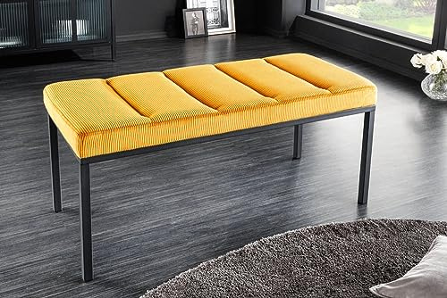 LEBENSwohnART Elegante Sitzbank Plano 80cm senf-gelb Cord schwarzes Gestell