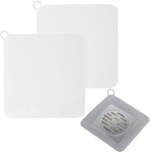 AOOTUERL 2 Piezas Tapa Desague Ducha Cuadrada 20x20cm Protector de Drenaje Ducha de Silicona Tapón Desagüe Ducha para Malos Olores Cubiertas de Desagüe de Ducha para Baño Cocina Bañeras (20x20cm)