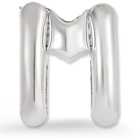 FUNXGO XXL Groß Folienballon Buchstaben M Silber -Riesen Alphabet ca. 100m - Verstärktes Material - Helium oder Luftfüllung - Perfekt für Geburtstag, Hochzeit, Party Dekoration & JGA - Ballon M Silber