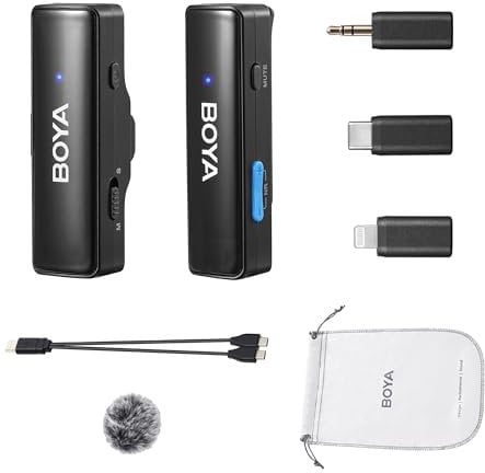 BOYA Wireless Lavalier Microfono, BOYALINK A1 Mini Lapel Microfono per iPhone Android Fotocamera PC Laptop Registrazione video, Vlog, Podcast Live Stream Intervista (TX + RX)