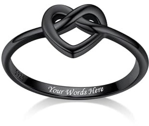 Bestyle Schwarz Ring Herz Personalisierter Fingerring Herzring mit Gravur für Damen Frauen Freundin Mädchen Schwester Mutter Geburtstag Geschenke, Schwarz, Ringgröße 60