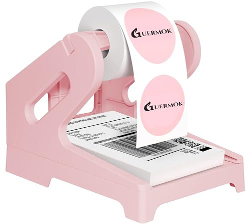Guermok Thermal Shipping Label Holder for Rolls & Fan-Fold, Fragile Stickers for Shipping, Label Stand Desktop Printer Holder-Home Office Accessory Sticker Dispenser for Holographic (Pink), 7''