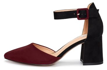 Rio Fiore Scarpe con Tacco, 7cm Tacco Largo, Décolleté Donna, Bordo, Similpelle Scamosciata, Cinturino alla Caviglia, Scarpe Décolleté comode, H1877-A0142-26 (Burgundy, 37 EU)