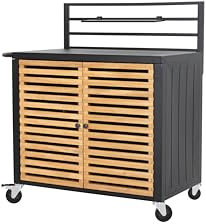 Tarrington House Outdoor-Servierwagen Ateo, Aluminium/Stahl/Eucalyptus Holz, 114 x 60 x 123 cm, schwarz