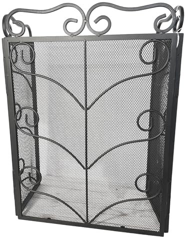 Black Metal foldable 3-panel fireplace surround screen 68cm high with mesh netting | Spark Guard | Fire guard | decorative pattern | Indoor or outdoor use