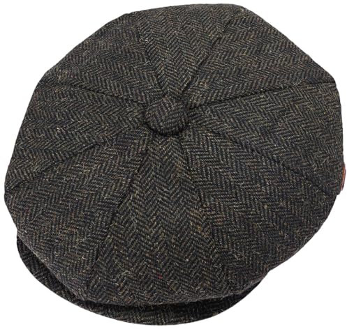 ZRWASKA® Flache Herrenkappe, Größe 8, Bäckermütze, Wollmütze, Gatsby-Tweed-Wollstoff, Newsboy-Stil, Bäckerhut im Stil der 1920er-Jahre, einfarbig, Fischgrätenmuster, Größe S-XXL, Fischgrätenmuster,