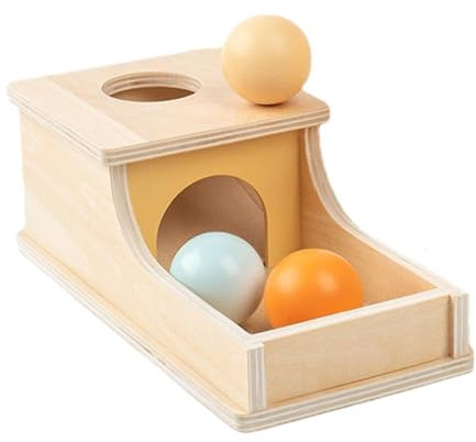 TTETTZ Montessori Holzkiste, Objektkiste mit Tablett und 3 Kugeln, Montessori Spielzeug für Babys ab 6