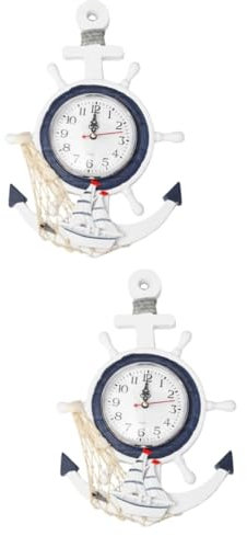 HOMSFOU 2St große Edelsteine Schiffsrad Wanduhr nautische Wanduhr Ruder Wanduhr Bootsanker hängende Uhr Ankeruhr für Boote Persönlichkeit schmücken Digitaluhr Hölzern