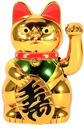 LetCart Chat porte-bonheur Meneki Neko - 5 pouces - Doré - Chance chinoise - Chat porte-bonheur - Pour la maison, le bureau, la voiture, le travail