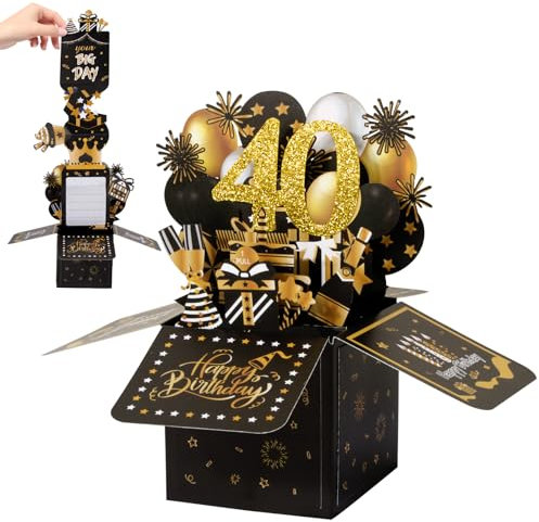 BOFUNX Biglietto Auguri 40 Anni 3D Pull-up Biglietto Auguri di Compleanno Regalo Cartolino Happy Birthday Gadget Compleanno 40 Anni per Famiglia Amica Festa