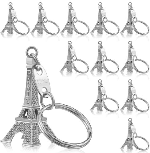 AMMICCO 20 Stück Schlüsselanhänger Eiffelturm Anhänger Schlüssel Geschenke Souvenir Paris Frankreich, silber, 5*2.2cm