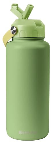 Blackube Botella termo de acero inoxidable con pajita, termo de 1 l, sin BPA, a prueba de fugas, botella grande de metal