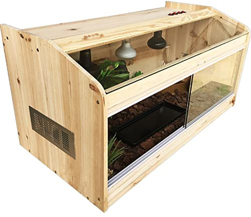 Reptilien-Terrarium, Zuchtbox, Terrarientank, Amphibienkäfig, Eidechsen-Schildkröten-Tankkasten, Versteck, Glasbox, Holzreptilien (braun 80 x 40 x 40 cm)