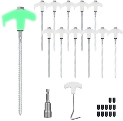 HuaMuDM 12x Zeltheringe， Schwere Zeltheringe， Felsbodenhering， Bodenanker, Heringe Stahl mit Gewinde und Seil-Halterung, Verzinkte Heringe Camping, stabile Bodenanker fürs Camping (A)
