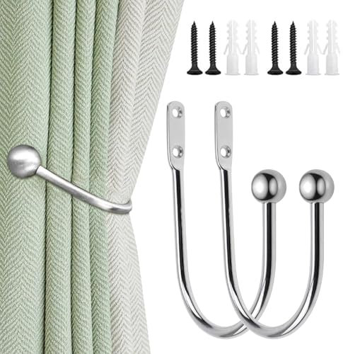 2 Pieces Curtain Tie Backs Hooks - Wall Mounted Curtain Holdbacks with Screws - Curtain Tie Back Hooks for Home Decor