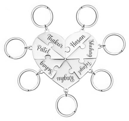Youdian Personalized 2-12 Names Keychain Heart Jigsaw Puzzle Piece Stainless Steel Keychain Set Custom Name Keychain Gifts, Silver-1, 1.18*2.55
