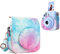 MUZIRI KINOKOO Funda de Protección para Fujifilm Instax Mini 12 Cámara instantánea, Funda Cuero de PU para Fuji Mini 12 Cámara instantánea con Correa Ajustable para el Hombro - Acuarela Rosa Azul