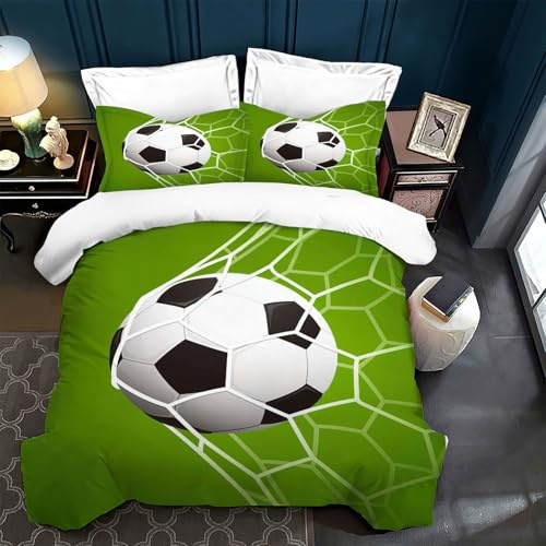 Ropa de Cama Infantil 135x200 fútbol,Motivo 3D fútbol,Funda nórdica Deportiva para Adolescentes,para Adultos,niños y niñas con Fundas de Almohada (B, 220 x 240 cm)