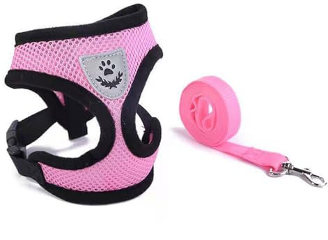 Aczyqws harness for cats,Soft Mesh No Pull Cat Harness and Lead Set for Walking, Escape Proof Kitten Vest Harnesses for Small Animals Rabbit/Mouse/Cats, Cool Cat Collar (pink)