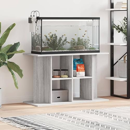 IKAYAA Aquarium Unterschrank Grau Sonoma, Aquariumständer für Aquarien, Aquarienschrank, Aquarium Tisch Holzwerkstoff 100 x 40 x 60 cm