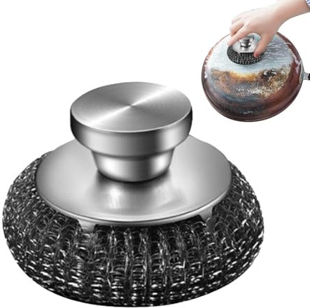Depurador de acero inoxidable, Depuradores de metal para limpiar platos | Depurador de lana de acero con mango largo Depurador de platos de acero | Estropajos portátiles de acero inoxidable, esponja d