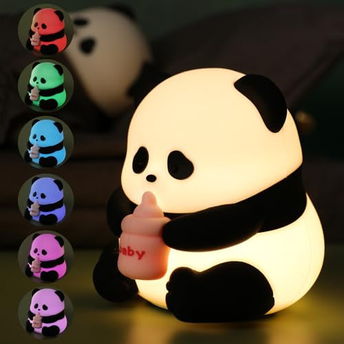iLAFFUS Kleine Nachtlicht, Weiche und niedliche Panda-Lampe dimmen Kinder Nachtlicht Baby mit Timer & 10 Farben, Aufladen Kleine Nachtlichts Schlafzimmer intelligente LED-Nachtlichts Kleinkinder