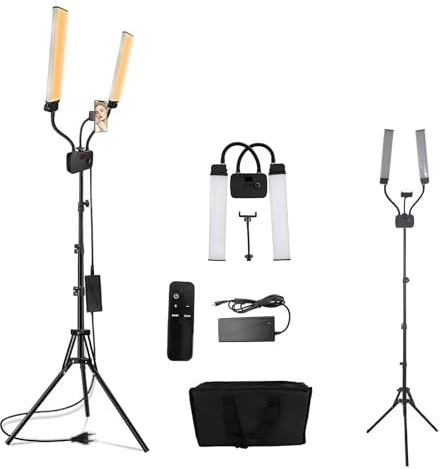 Wimpernlampe mit Doppelarm, LED-Licht-Set, Beauty-Lampe 45 W, Studio-Beleuchtung mit verstellbarem Stativ und Telefonhalterung, 3000 K-5600 K, für Make-up, Live-Streaming