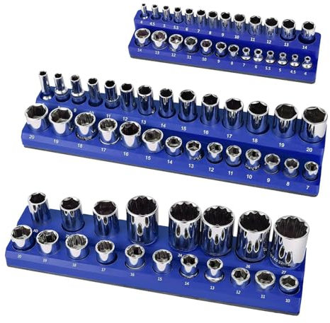 Socket Organizers Tray Set for Metric Sockets 1/2 3/8 & 1/4Inch Drives Size Professional Tool Storage Rack