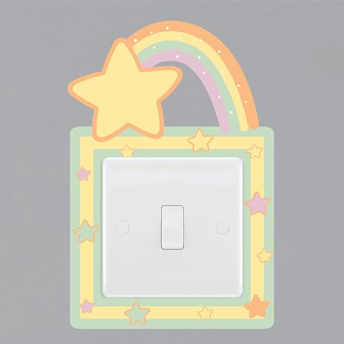 Rainbow and Stars Light Switch Surround Sticker Cute Nursery Childrens Decal Wall Art Sticker Vinyl Kids Boys Girl Bedroom Room Decor