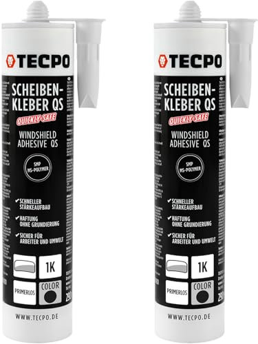 TECPO 2X Scheibenkleber Quickly-Safe, 290ml MS-Polymer primerlos mit Kleb- und Dichtstoff-Technologie Scheibenklebstoff - Elastisch witterungsbeständiger Klebstoff zum Verkleben und Abdichten