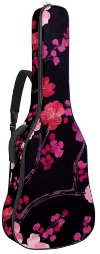 Gitarren-Gigbag, 101,6 cm, 106,7 cm, dicker Schaumstoff, weich gepolstert, für Akustik-, E-Bass-, Konzertgitarre, rosa japanische Kirschblüten, Mehrfarbig 02, 42.9x16.9x4.7 in, Lässiger Tagesrucksack