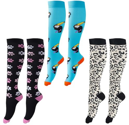 HERKINDNESS 3 Paar Kompressionsstrümpfe Damen, Herre Stützstrümpfe Compression Socks für Flug, Sport, Laufen, Radsport, Krankenschwester (S/M)