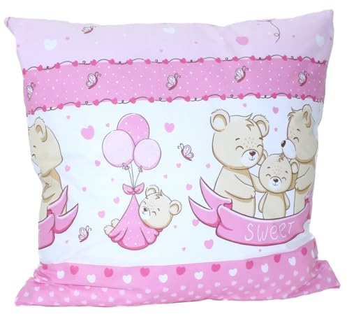 Baby Kinder Kissenbezug 80 x80 cm Kissenhülle Bezug für Kissen- Bärchen mit Luftbalon (Rosa)