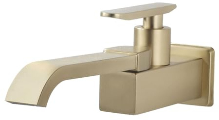 XDSMB Rubinetto a Cascata per Lavabo da Muro Oro Spazzolato 180° Rotazione Miscelatore Solo Acqua Fredda per Bagno,Oro Spazzolato