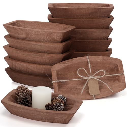 Tioncy 12 Set Wooden Dough Bowls for Decor Bulk, Small,Boat Shape