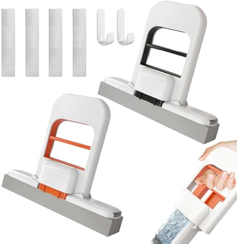Pack of 2 mini mops, mini foldable desktop mops, for kitchen worktops, glass surfaces, bathrooms and car interiors, both for wet and dry cleaning