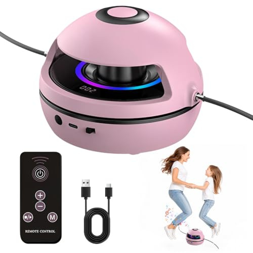 Music Jump Rope Machine, Smart Skipping Rope Kids with 10-Speed Gear Shift and LED Display, Wireless Skipping Rope with Remote Control and Colored Breathing Ligh for Youth, Family Games