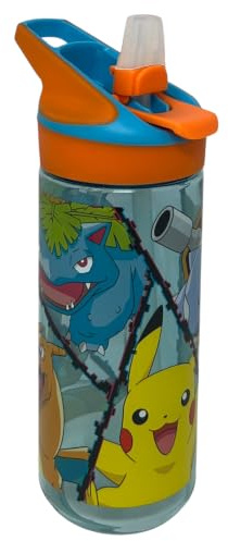 Pokémon Pikachu Trinkflasche 620 ml aus Tritan, Pop-Up-Flasche mit integriertem Strohhalm, BPA-frei, für Kinder, Schule, Sport und Freizeit