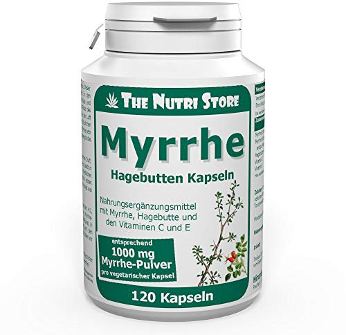 Myrrhe 1000 mg vegane Kapseln 120 Stk. - Nahrungsergänzungsmittel mit Myrrhe, Hagebutte und den Vitaminen C und E - 4 Monatsvorrat