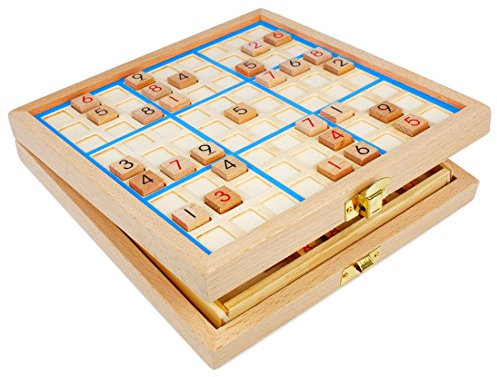Andux Zone Sudoku Brett Kasten 3-in-1 hölzerne Zahl Platz Spielzeug SD-03 (Blau)