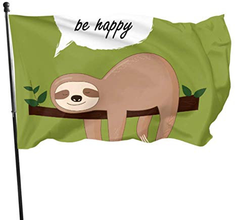 WDDHOME Niedliche Baby Faultiere hängen am Baum Mädchen Flagge Dekor lustige Fahnen für Erwachsene 3 x 5 Fuß lebendige Farben Qualität Polyester und Messing Ösen