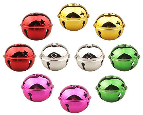 HUASUN 10 Stück Glöckchen Weihnachtsbaumschmuck Mehrfarbig Schellen Weihnachtenbaum Anänger Glocke für Weihnachtsdekoration - 5 cm (Mehrfarbig)