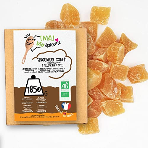 [MA] bio-épicerie | Zenzero candito BIO a cubetti con basso contenuto di zuccheri | 1.850kg | Sfuso in confezione | Certificato biologico | Frutta candita di alta qualità | Zenzero disidratato