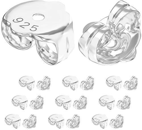 Aeon Jewellery Replacement Earring Backs - 10 Pairs (20 pcs) | 925 Sterling Silver Butterfly Safety Backings | Polishing Cloth Included